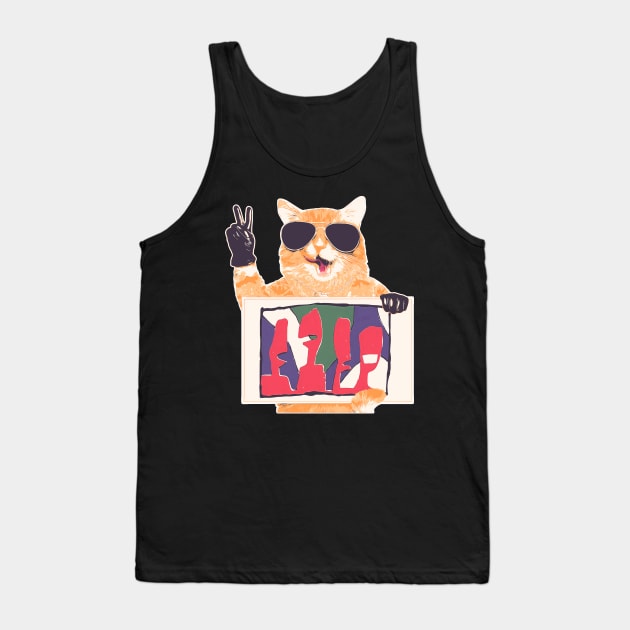 Peace Cat - Talking Heads Vintage Tank Top by Shelie Senpai